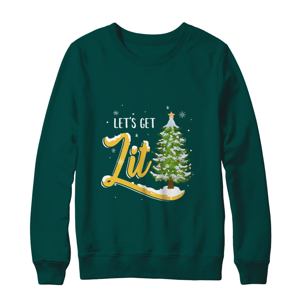 Let's Get Lit Funny Christmas Tree Drinking Beer T-Shirt & Sweatshirt | Teecentury.com