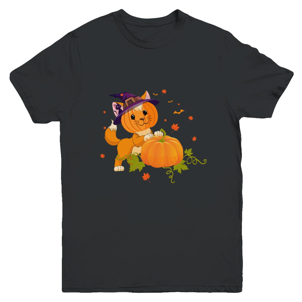 Funny Halloween Cat Pumpkin Costume Youth Youth Shirt | Teecentury.com