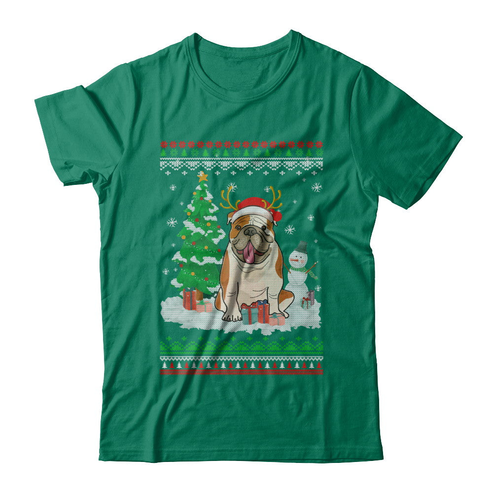 Cute Reindeer Bulldog Christmas Puppie Dog Sweater T-Shirt & Sweatshirt | Teecentury.com