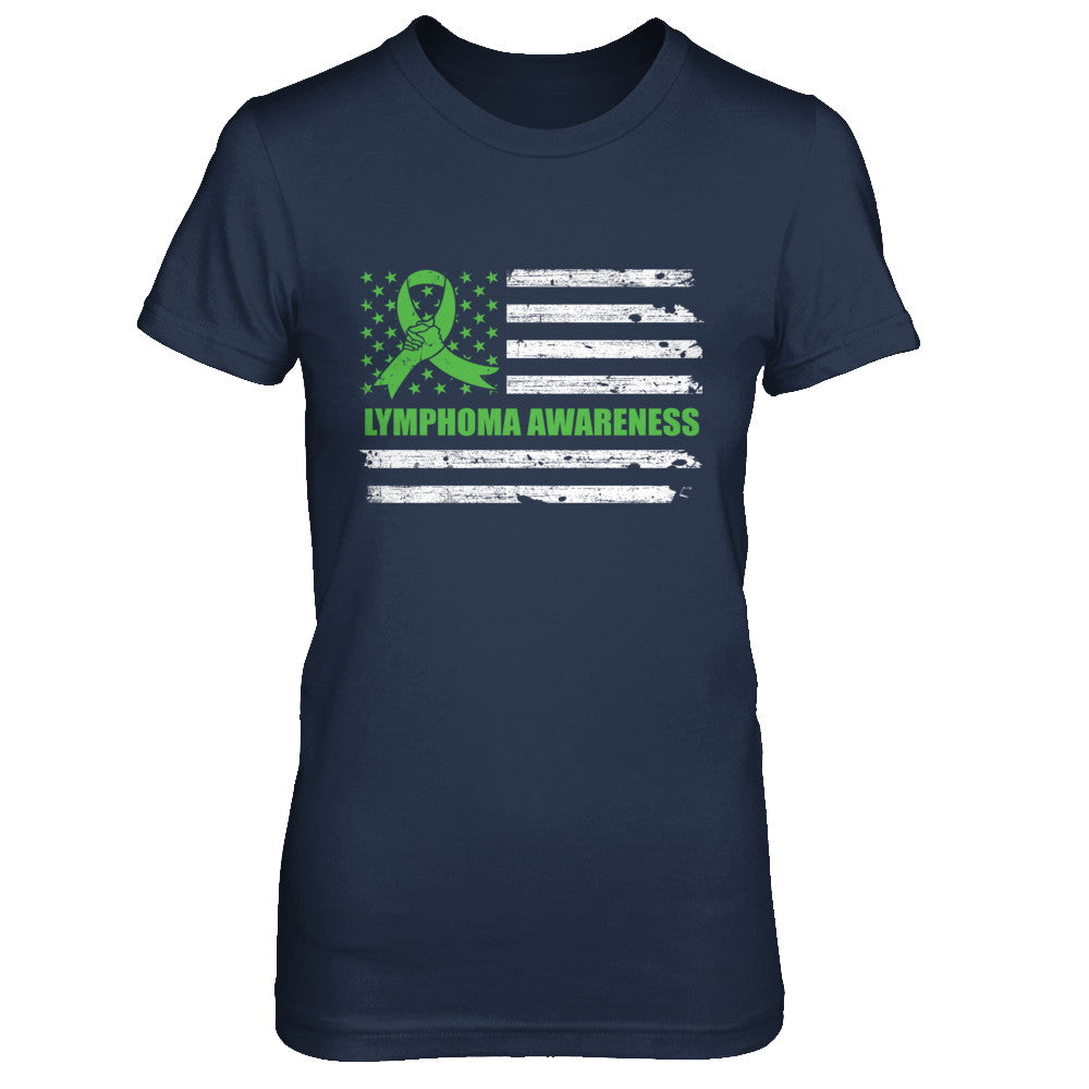 Green Ribbon Lymphoma Awareness US Flag T-Shirt & Hoodie | Teecentury.com