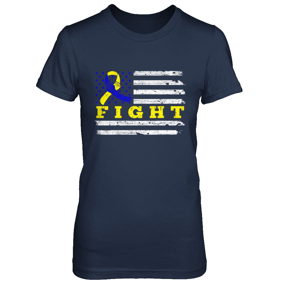 Fight Blue Yellow Ribbon US Flag Down Syndrome Awareness T-Shirt & Hoodie | Teecentury.com