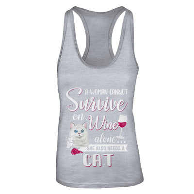 A Woman Can't Survive On Wine Alone Cat T-Shirt & Tank Top | Teecentury.com