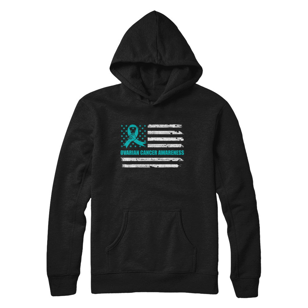 Teal Ribbon Ovarian Cancer Awareness US Flag T-Shirt & Hoodie | Teecentury.com