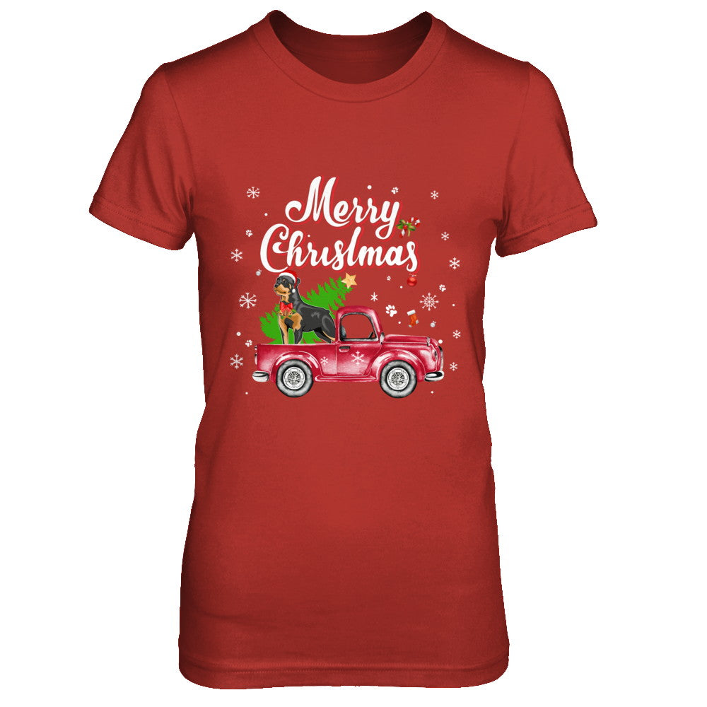 Rottweiler Rides Red Truck Christmas Pajama T-Shirt & Sweatshirt | Teecentury.com