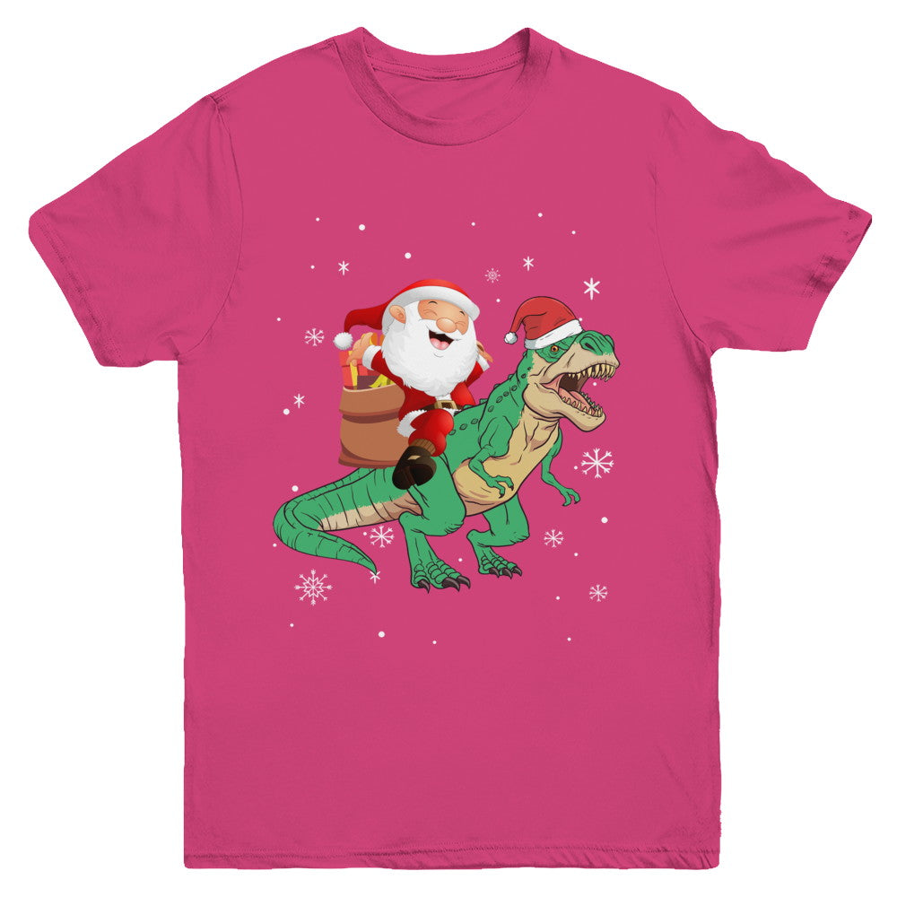 Christmas Santa Kids Dinosaur T-Rex For Boys Kids Youth Youth Shirt | Teecentury.com