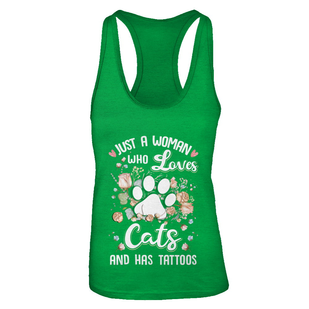 Just A Woman Who Loves Cats And Have Tattoos T-Shirt & Tank Top | Teecentury.com