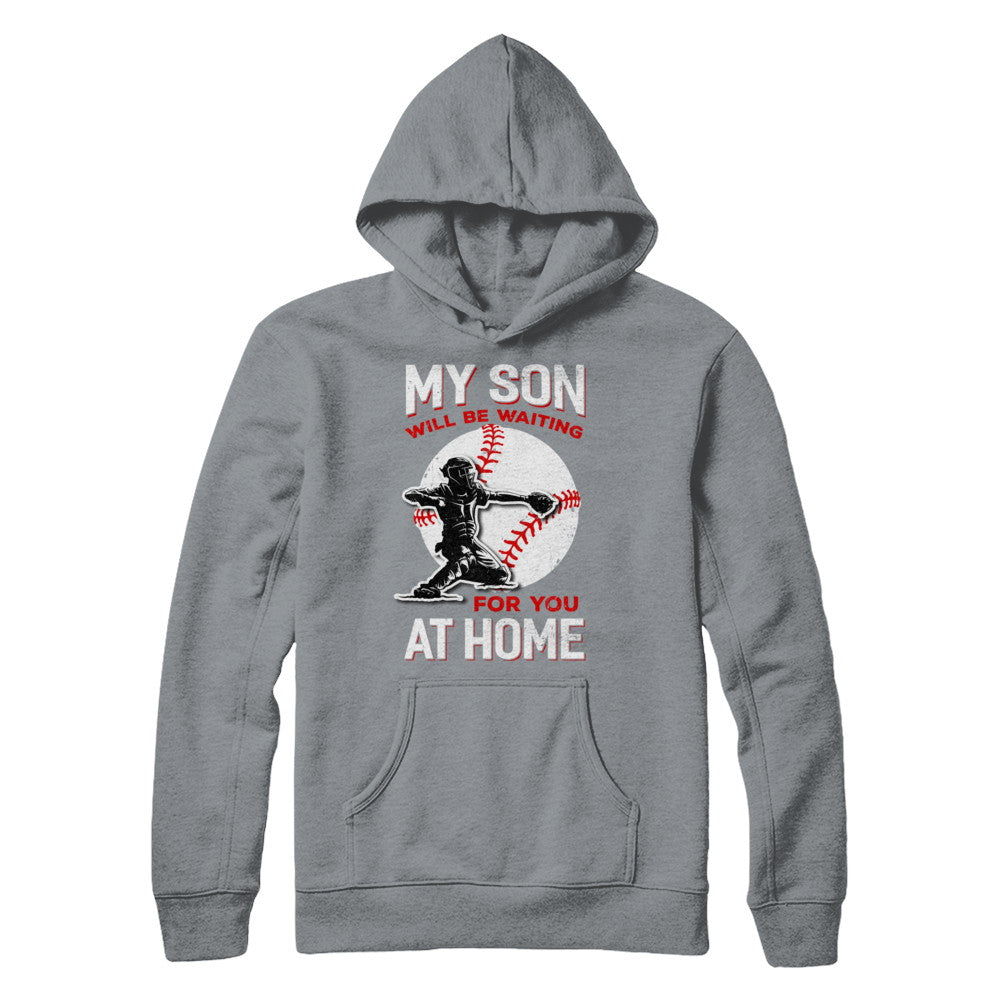  Womens My Son Will Be Waiting For You at Home Baseball Dad Mom  Gift V-Neck T-Shirt : Sports & Outdoors