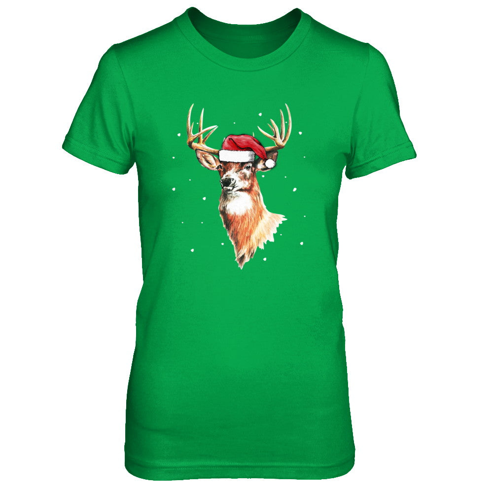 Christmas Pajama Deer With Santa Hat Hunting Hunter T-Shirt & Sweatshirt | Teecentury.com
