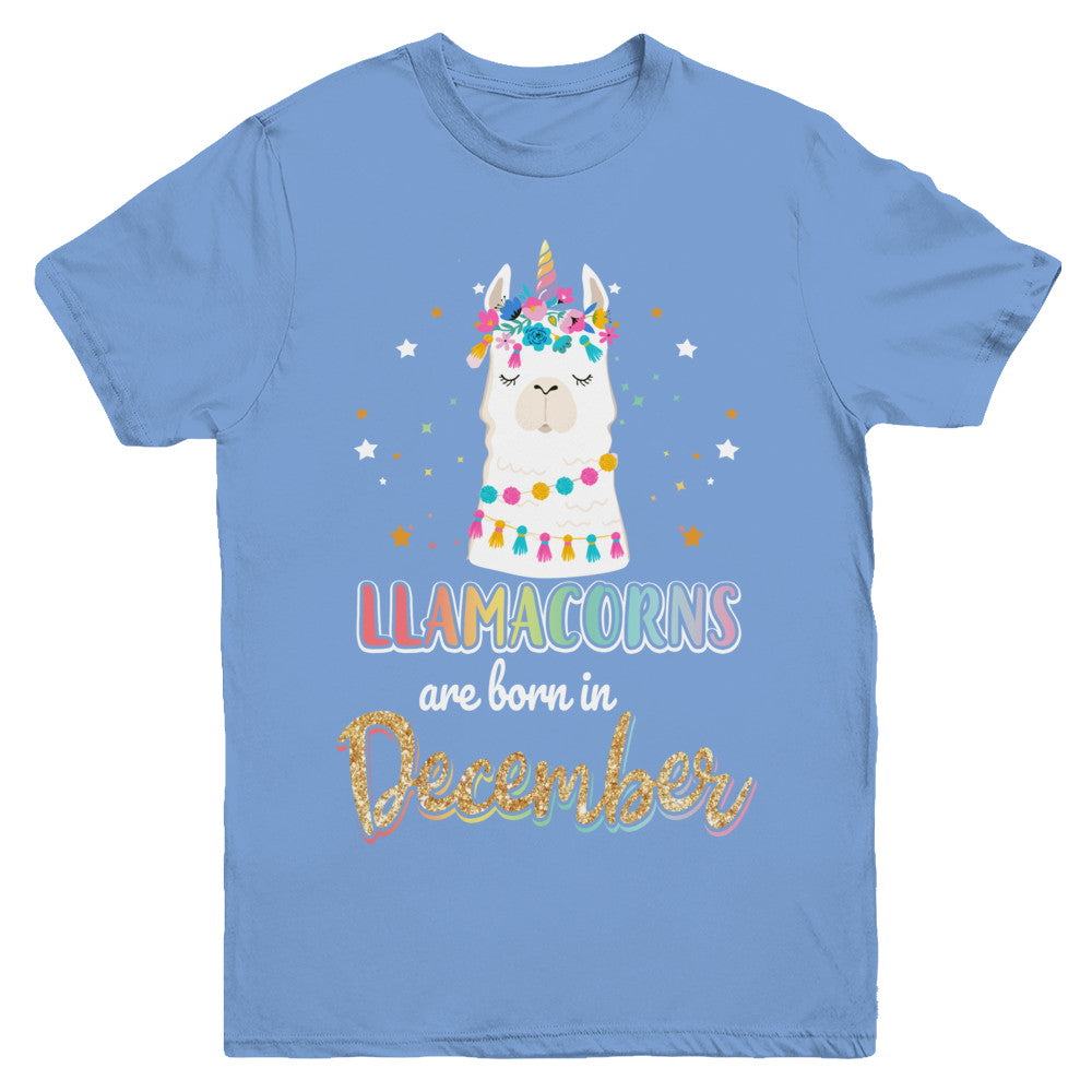 Llama Unicorn Llamacorns Born In December Birthday Gift Youth Youth Shirt | Teecentury.com
