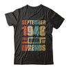 Vintage Retro September 1948 Birth Of Legends 74th Birthday T-Shirt & Hoodie | Teecentury.com