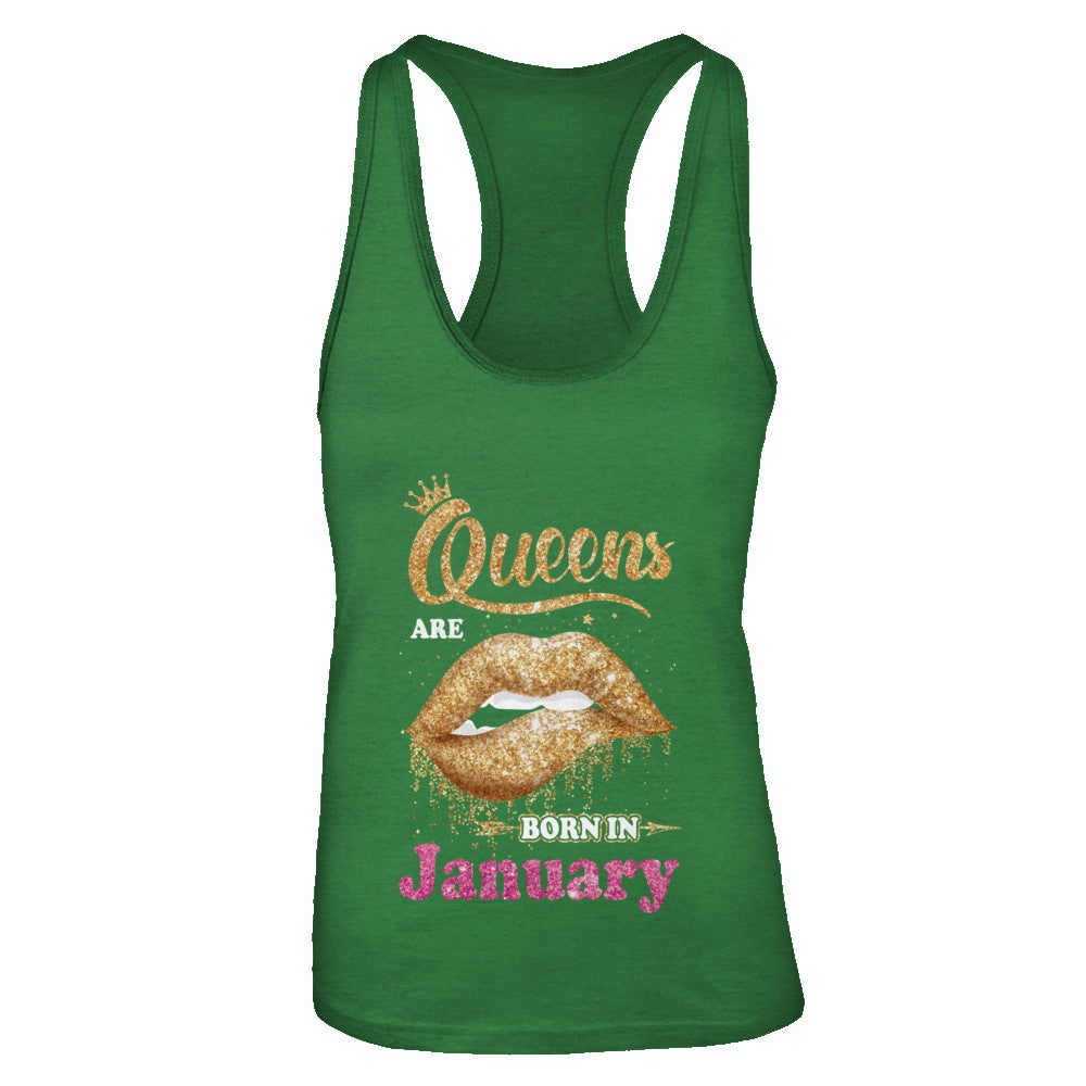 Lipstick Black Queens Are Born In January Birthday Gift T-Shirt & Tank Top | Teecentury.com