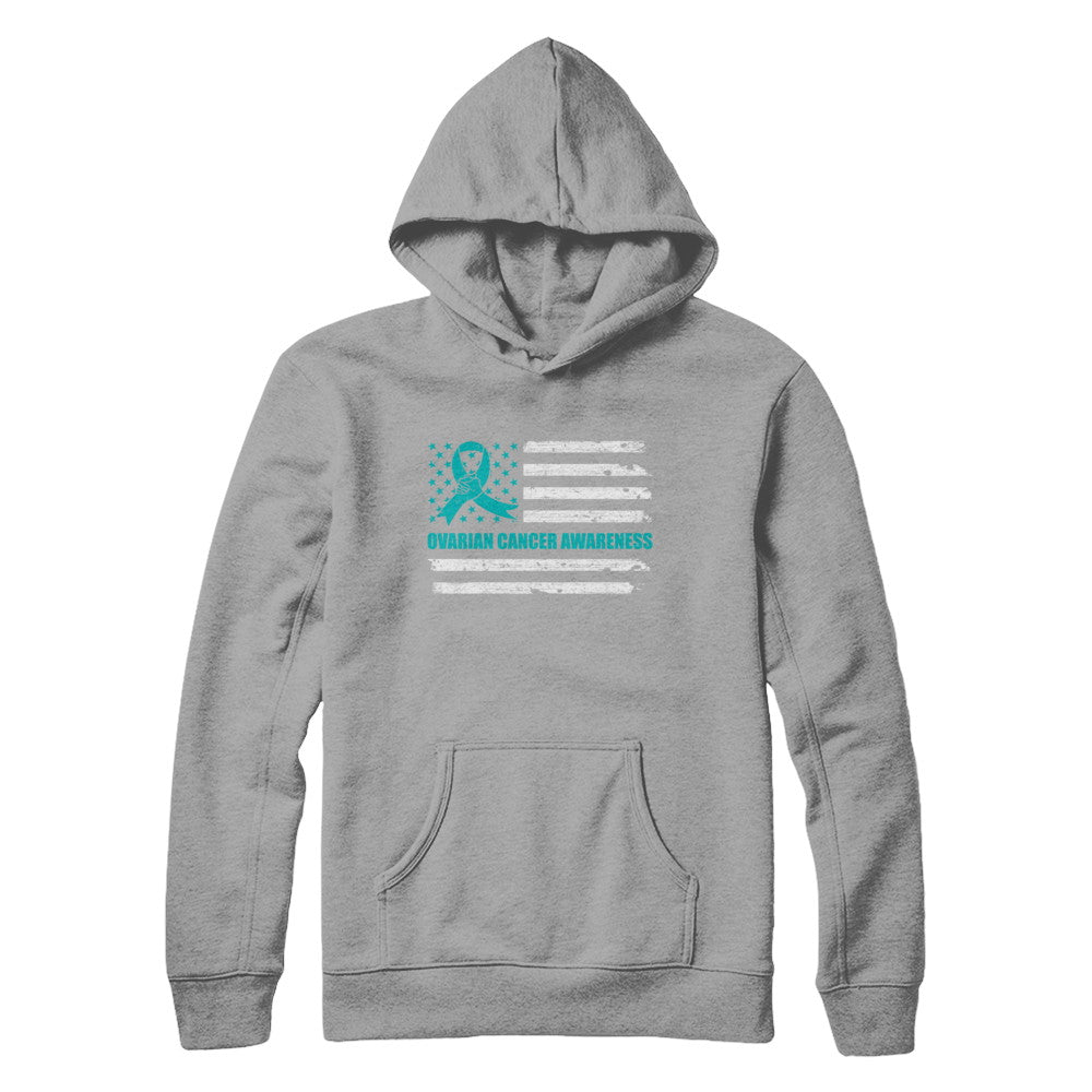 Teal Ribbon Ovarian Cancer Awareness US Flag T-Shirt & Hoodie | Teecentury.com