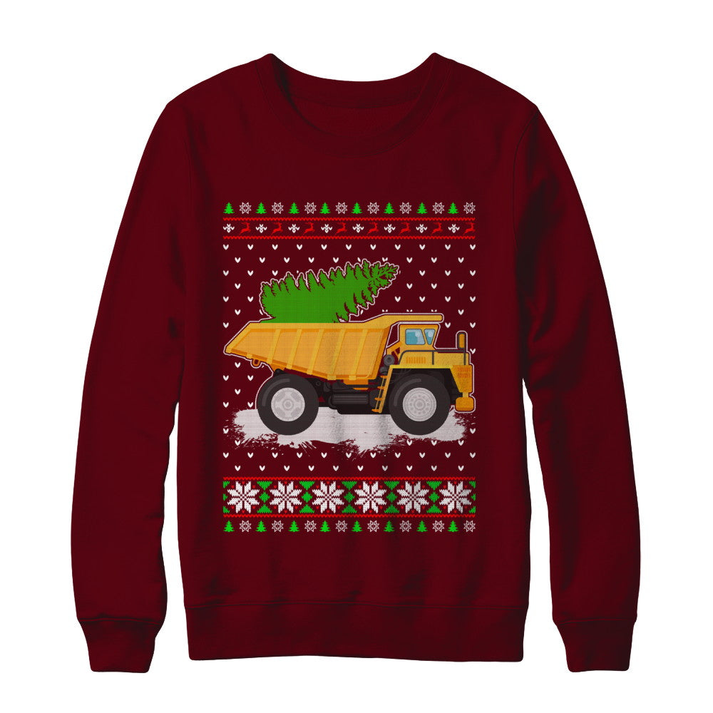Yellow Dump Truck Trucker Ugly Christmas Sweater T-Shirt & Sweatshirt | Teecentury.com