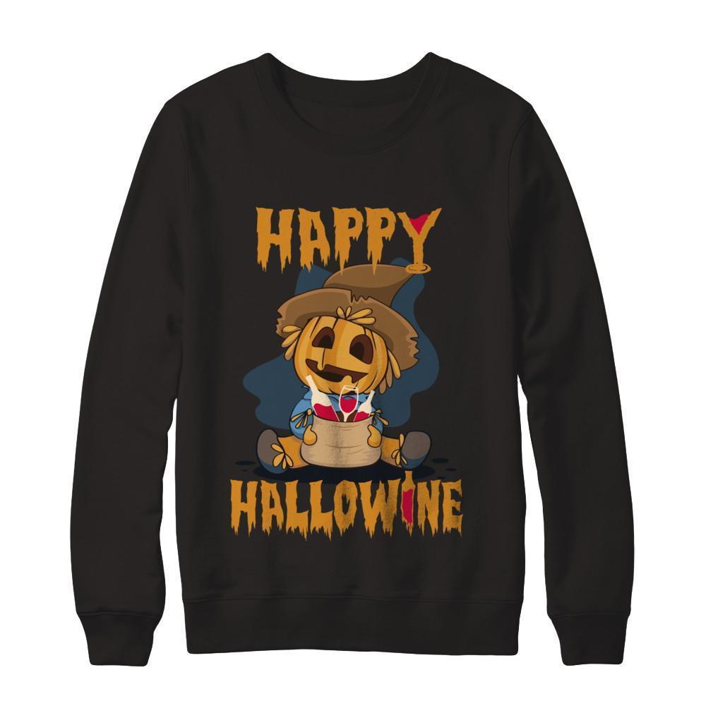 Halloween Happy Hallowine For Wine Straw Man Pumpkin T-Shirt & Sweatshirt | Teecentury.com