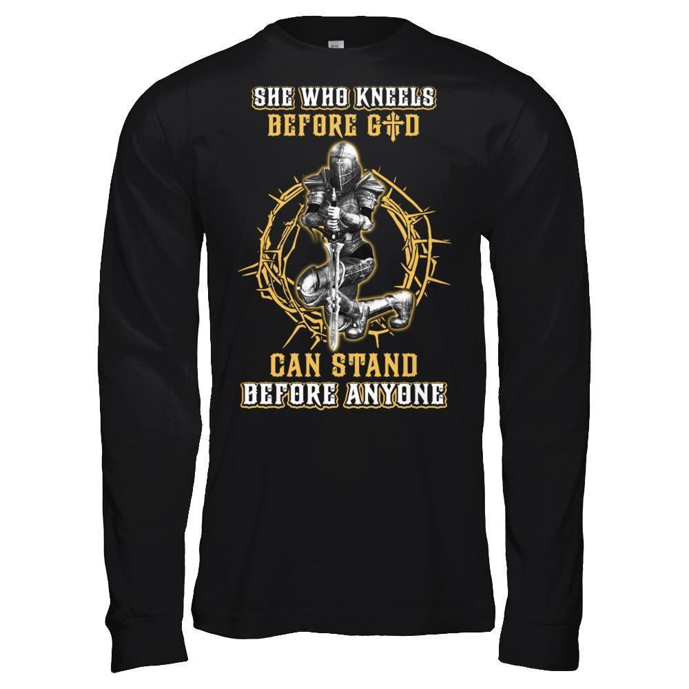 Knight Templar She Who Kneels Before God Can Stand Before Anyone T-Shirt & Hoodie | Teecentury.com
