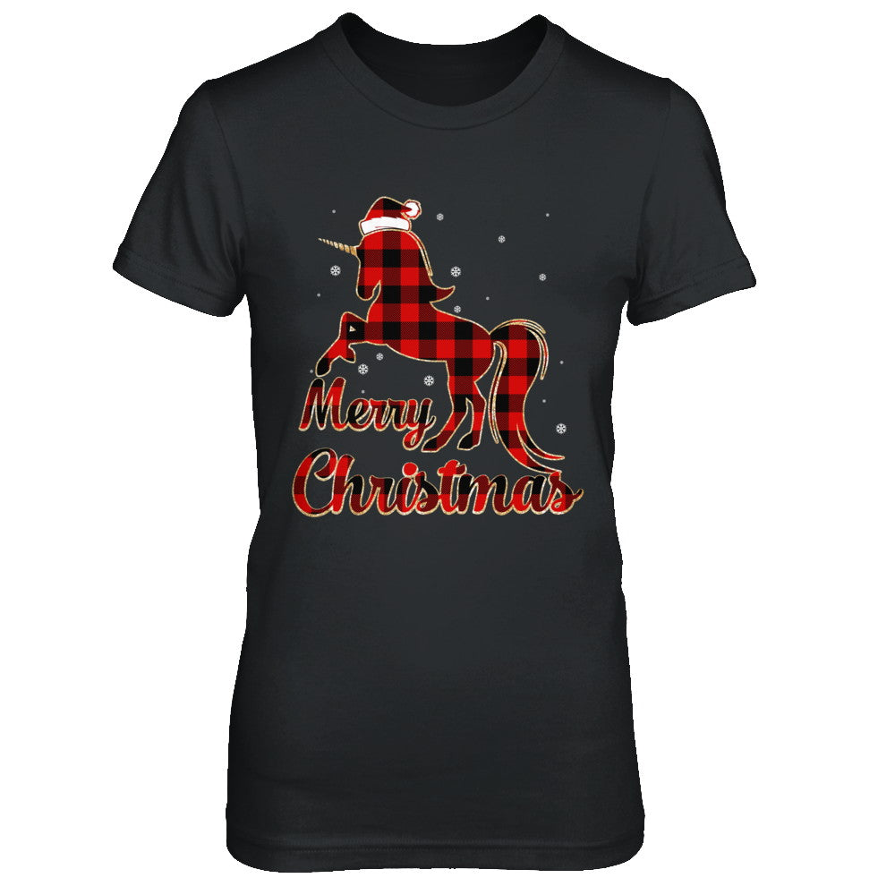 Red Buffalo Plaid Unicorn Merry Christmas T-Shirt & Sweatshirt | Teecentury.com