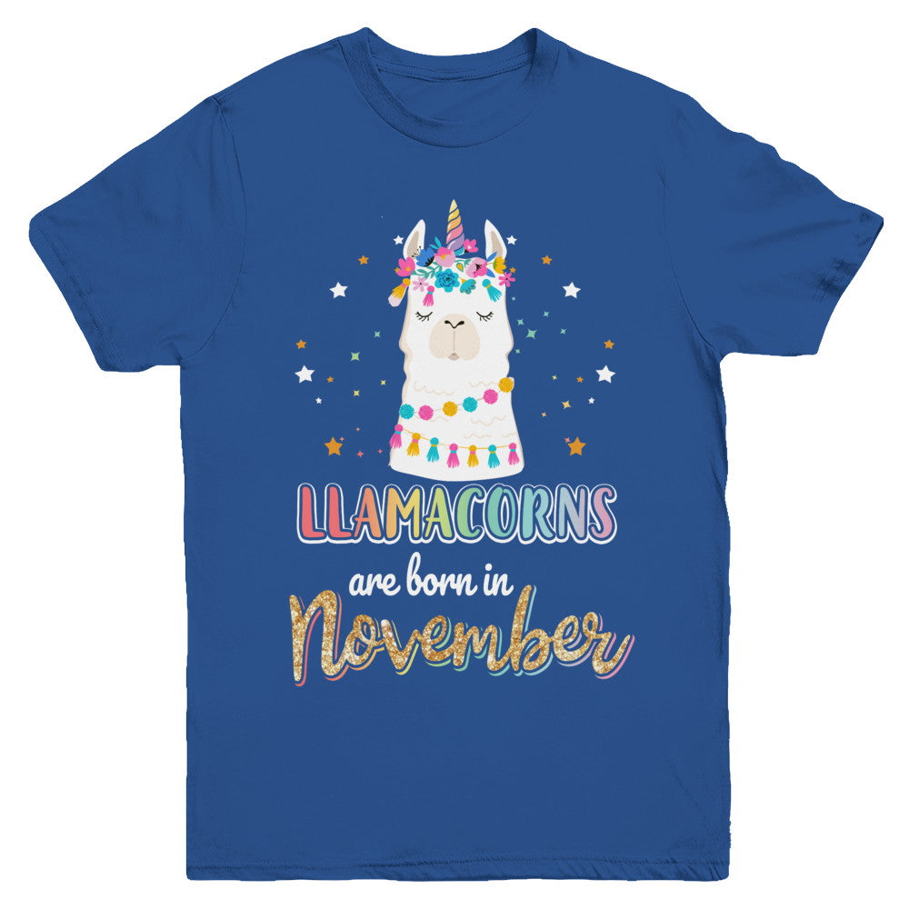 Llama Unicorn Llamacorns Born In November Birthday Gift Youth Youth Shirt | Teecentury.com