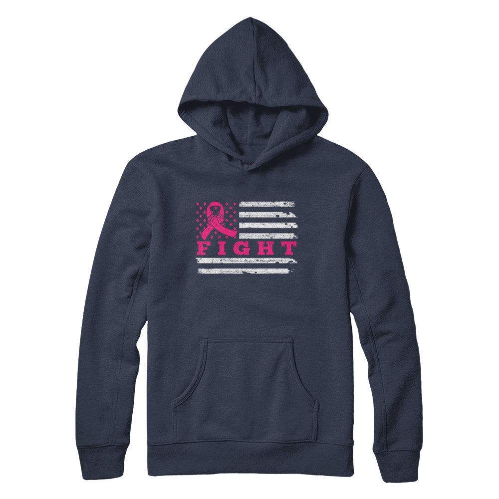 Fight Pink Ribbon US Flag Breast Cancer Awareness T-Shirt & Hoodie | Teecentury.com