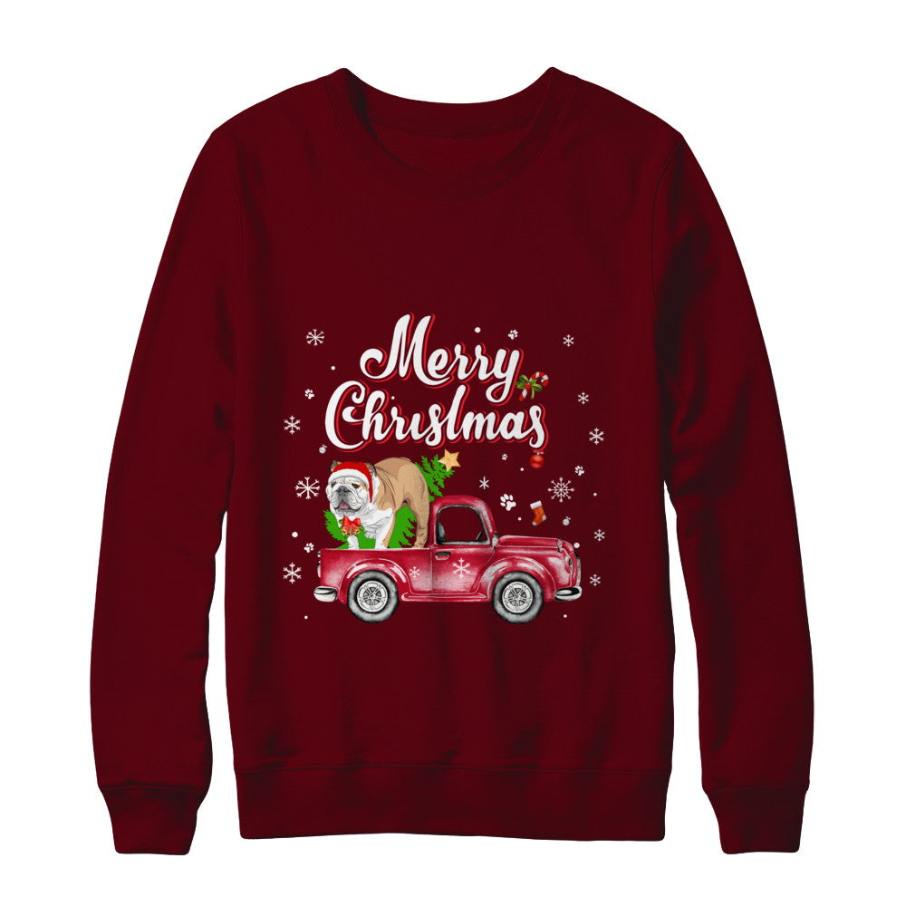 Bulldog Rides Red Truck Christmas Pajama T-Shirt & Sweatshirt | Teecentury.com