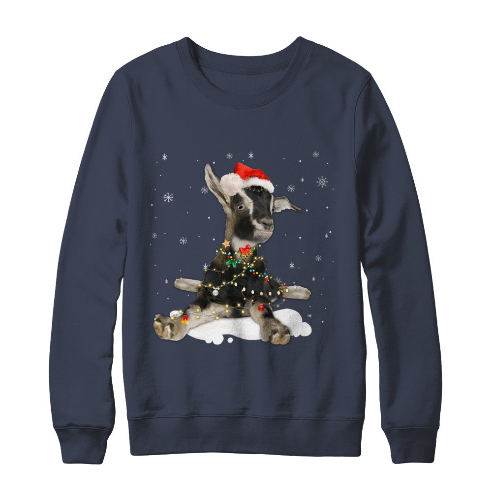 Goat With Santa Hat Lights Christmas T-Shirt & Sweatshirt | Teecentury.com