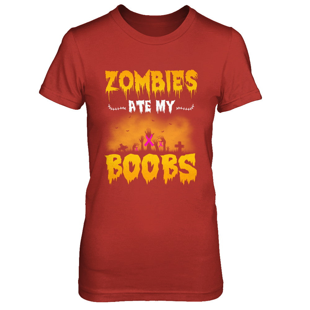 Zombies Ate My Boobs Breast Cancer Pink Halloween T-Shirt & Hoodie | Teecentury.com