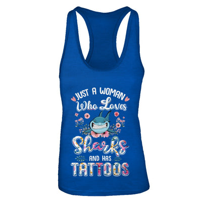 Just A Woman Who Loves Sharks And Has Tattoos T-Shirt & Tank Top | Teecentury.com