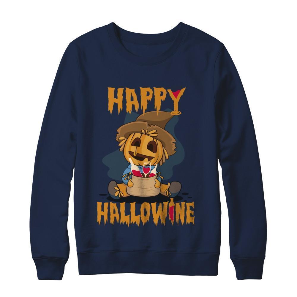 Halloween Happy Hallowine For Wine Straw Man Pumpkin T-Shirt & Sweatshirt | Teecentury.com