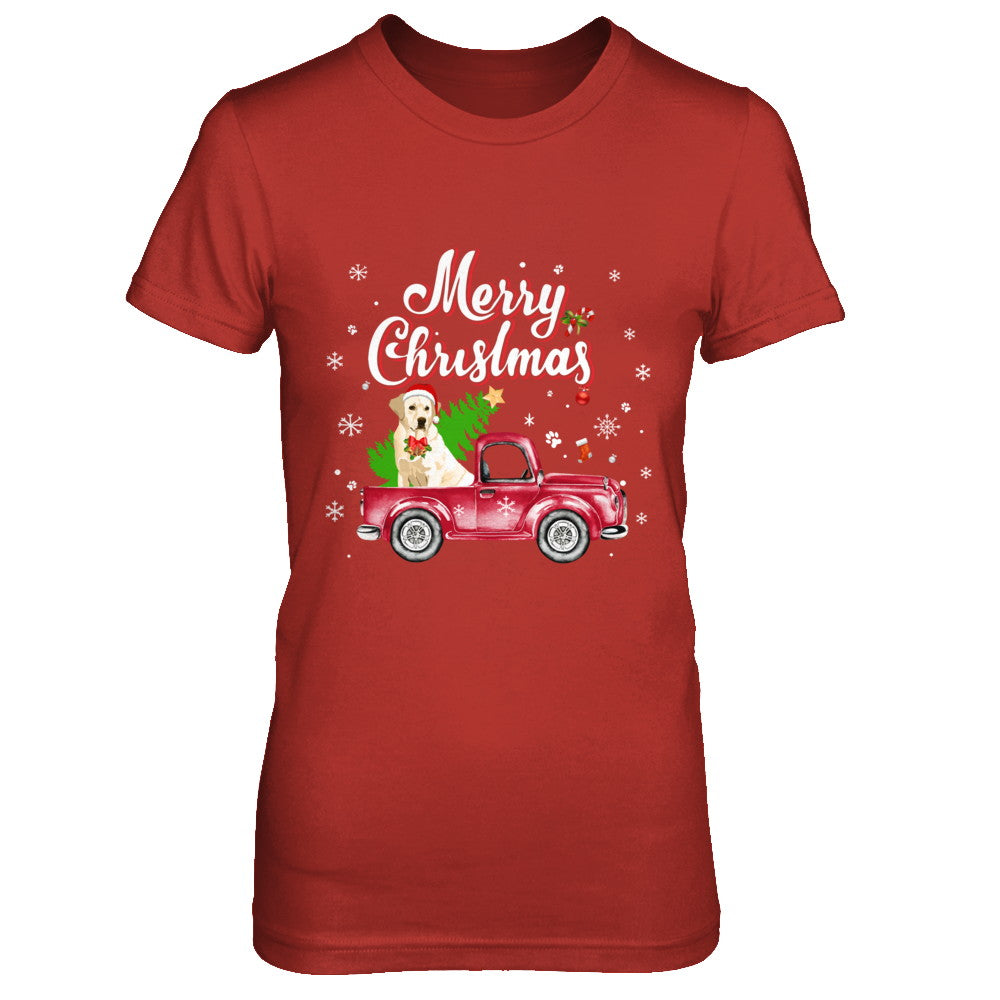 Labrador Retriever Rides Red Truck Christmas Pajama T-Shirt & Sweatshirt | Teecentury.com