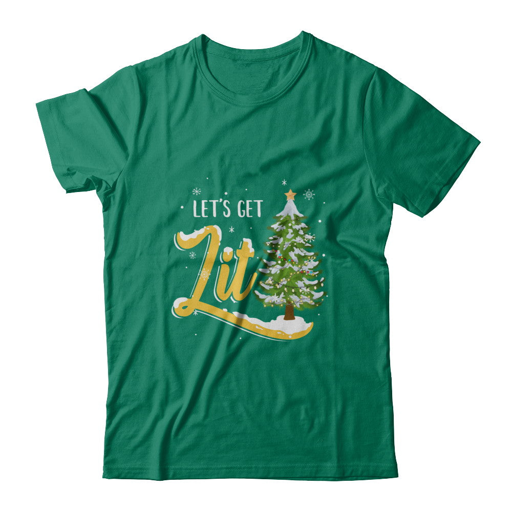 Let's Get Lit Funny Christmas Tree Drinking Beer T-Shirt & Sweatshirt | Teecentury.com