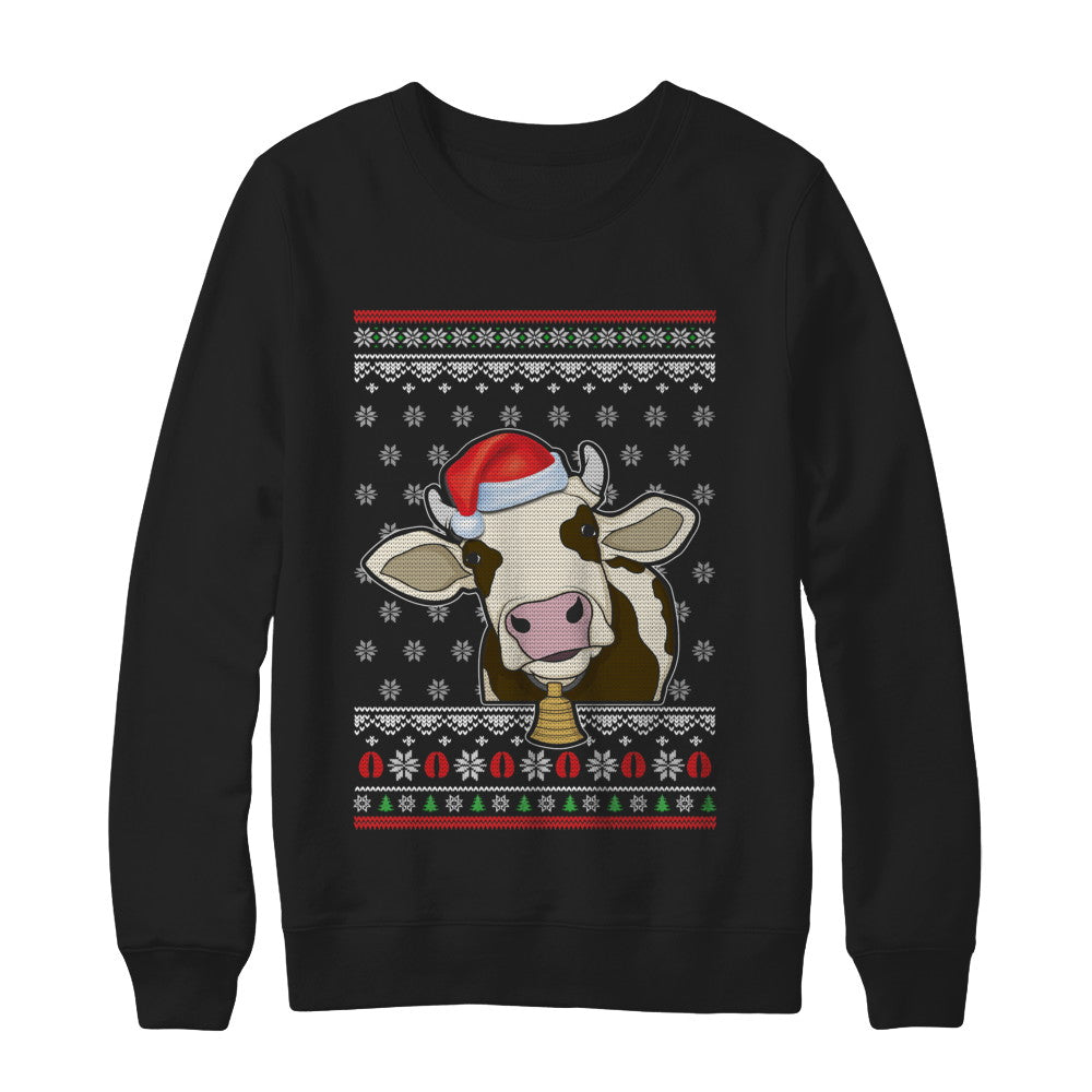 Pajamas Cow With Santa Hat Ugly Christmas Sweater T-Shirt & Sweatshirt | Teecentury.com
