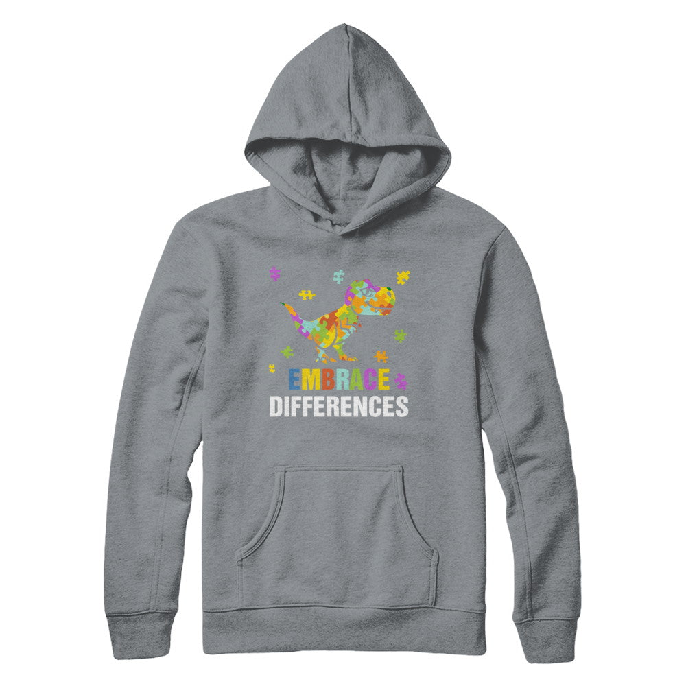 Autism Awareness Puzzle Piece Dinosaur Embrace Differences T-Shirt & Hoodie | Teecentury.com