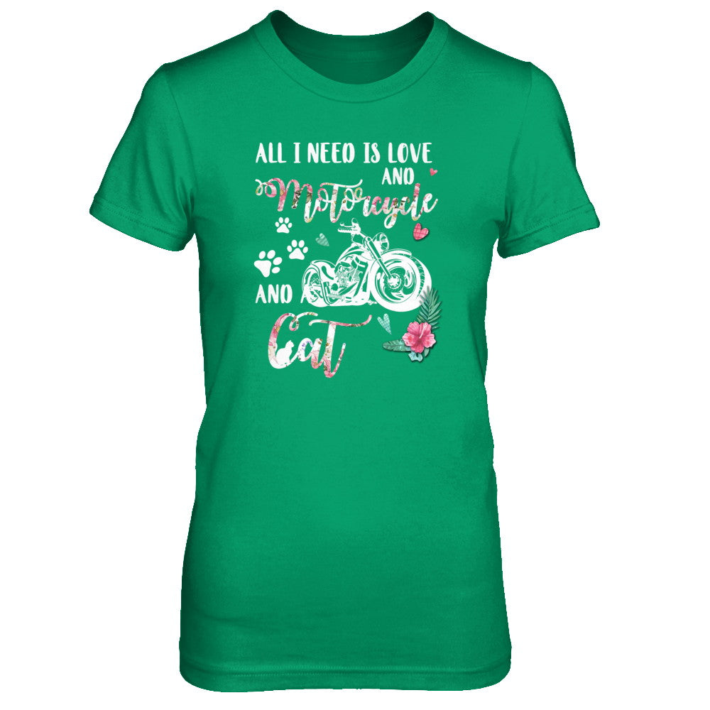All I Need Is Love And A Motorcycle And A Cat T-Shirt & Tank Top | Teecentury.com
