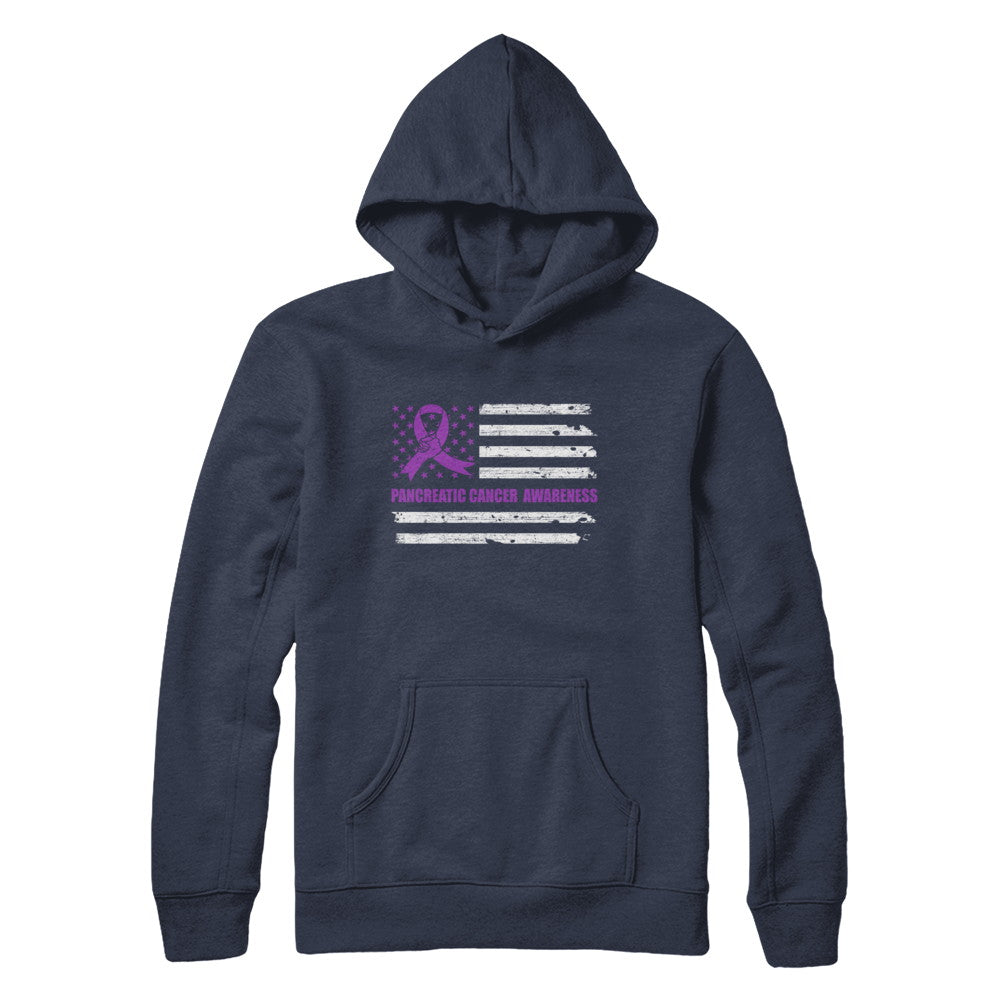 Purple Ribbon Pancreatic Cancer Awareness US Flag T-Shirt & Hoodie | Teecentury.com