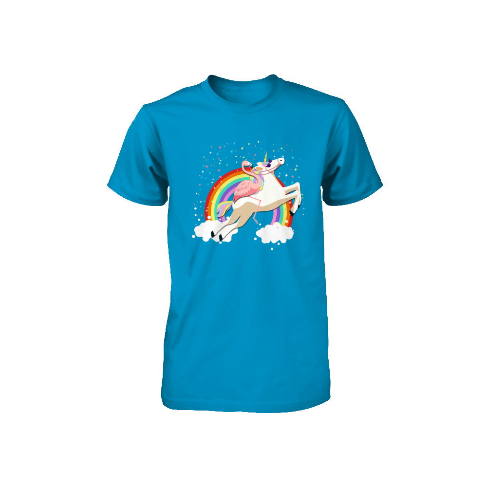 Flamingo Pink Bird Riding Unicorn Youth Youth Shirt | Teecentury.com