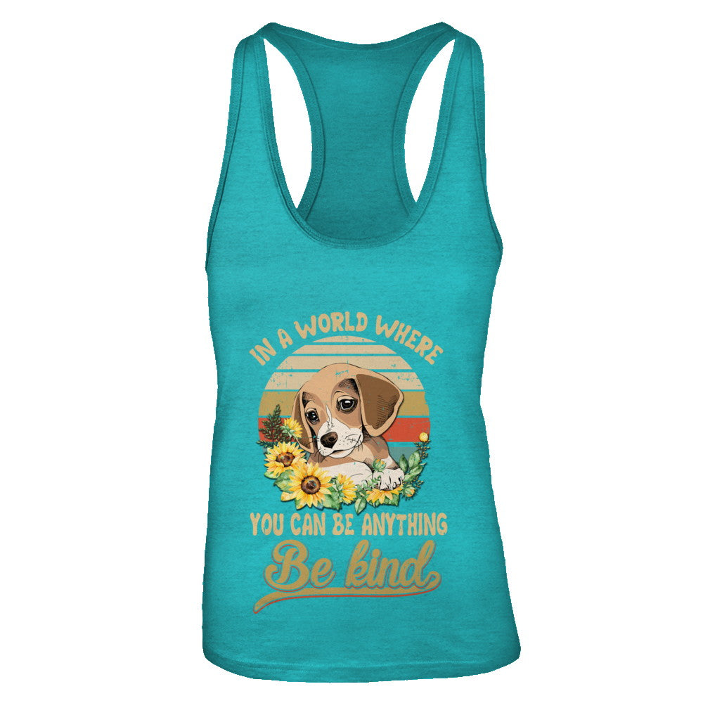 In A World Where You Can Be Anything Be Kind Beagle Sunflow T-Shirt & Tank Top | Teecentury.com