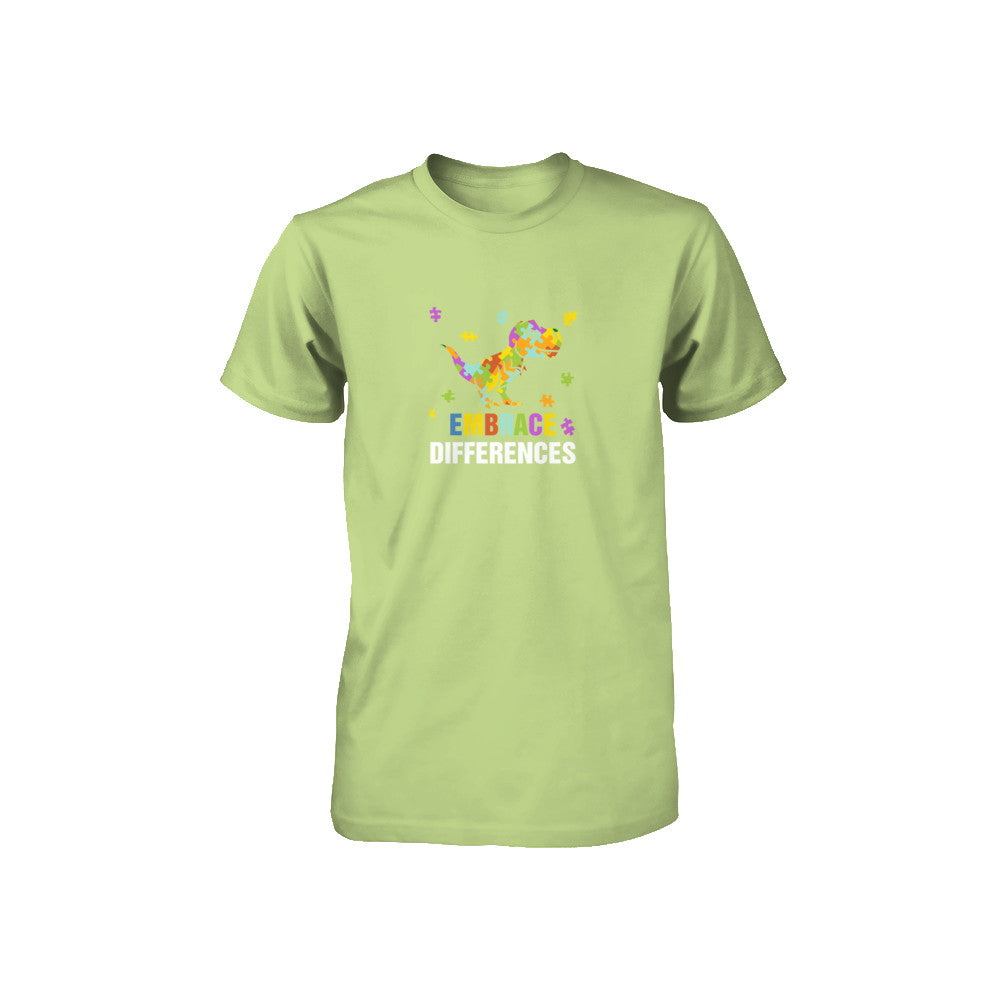 Autism Awareness Puzzle Piece Dinosaur Embrace Differences Youth Youth Shirt | Teecentury.com