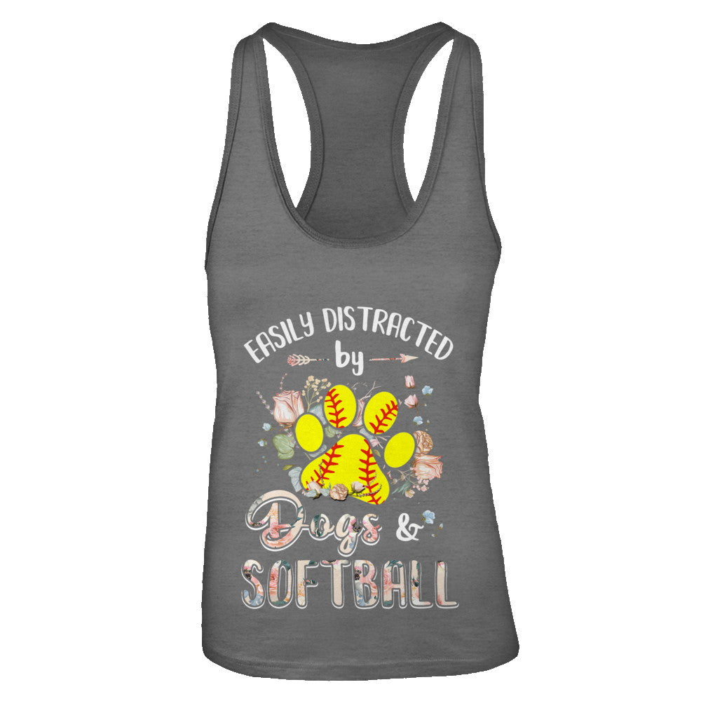 Easily Distracted By Dogs And Softball T-Shirt & Tank Top | Teecentury.com