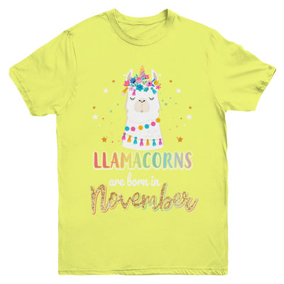 Llama Unicorn Llamacorns Born In November Birthday Gift Youth Youth Shirt | Teecentury.com