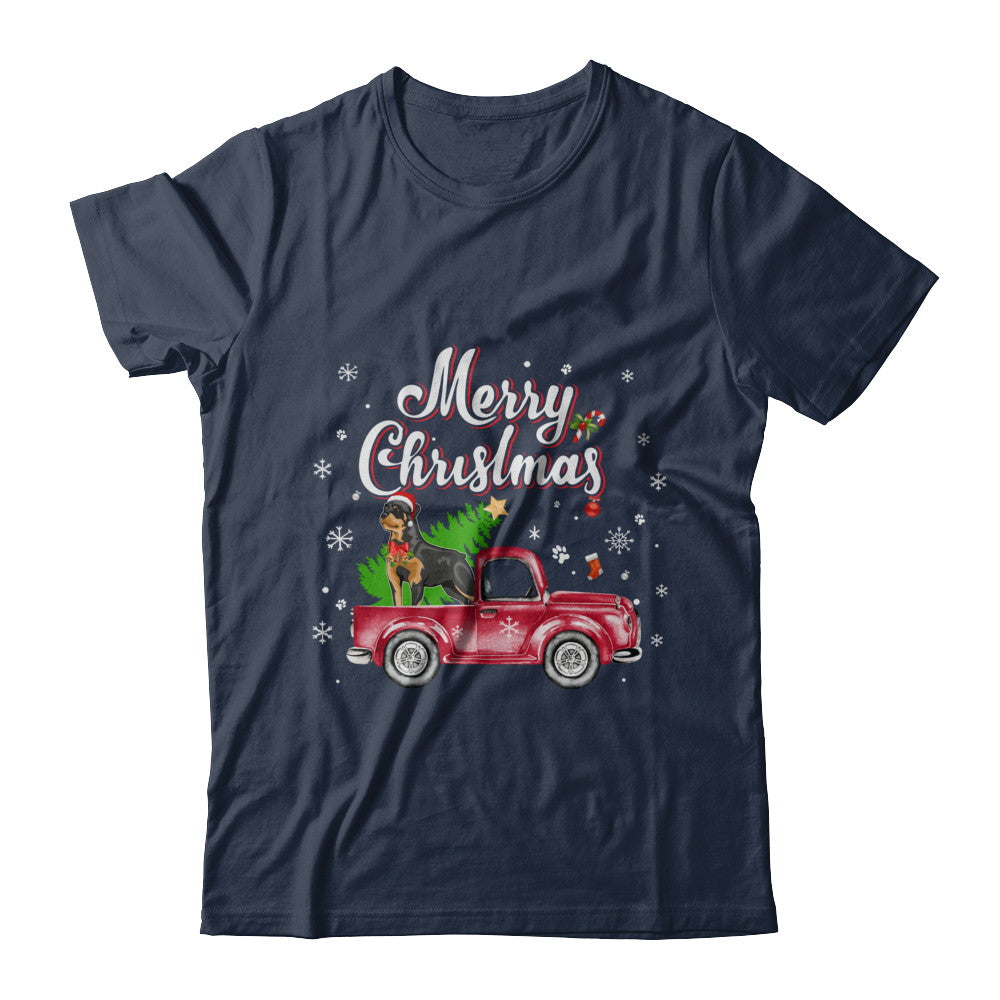 Rottweiler Rides Red Truck Christmas Pajama T-Shirt & Sweatshirt | Teecentury.com