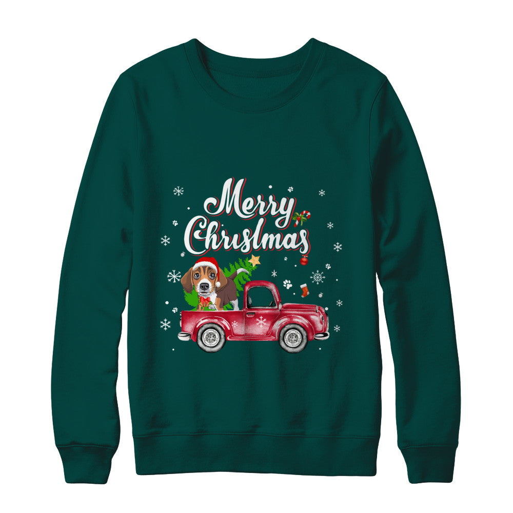 Beagle Rides Red Truck Christmas Pajama T-Shirt & Sweatshirt | Teecentury.com