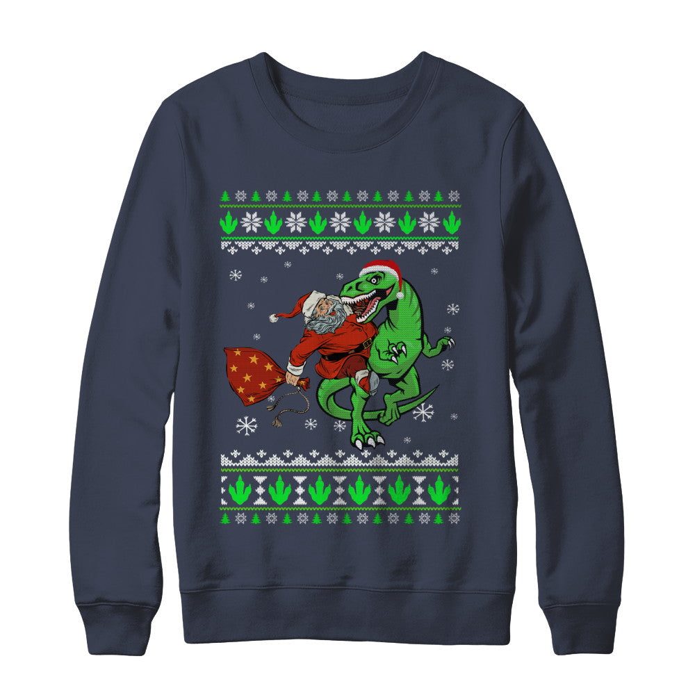 Santa Riding Dinosaur T-Rex Ugly Christmas Sweater T-Shirt & Sweatshirt | Teecentury.com