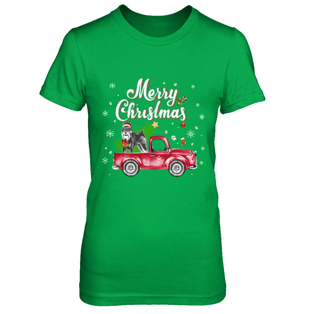 Schnauzer Rides Red Truck Christmas Pajama T-Shirt & Sweatshirt | Teecentury.com
