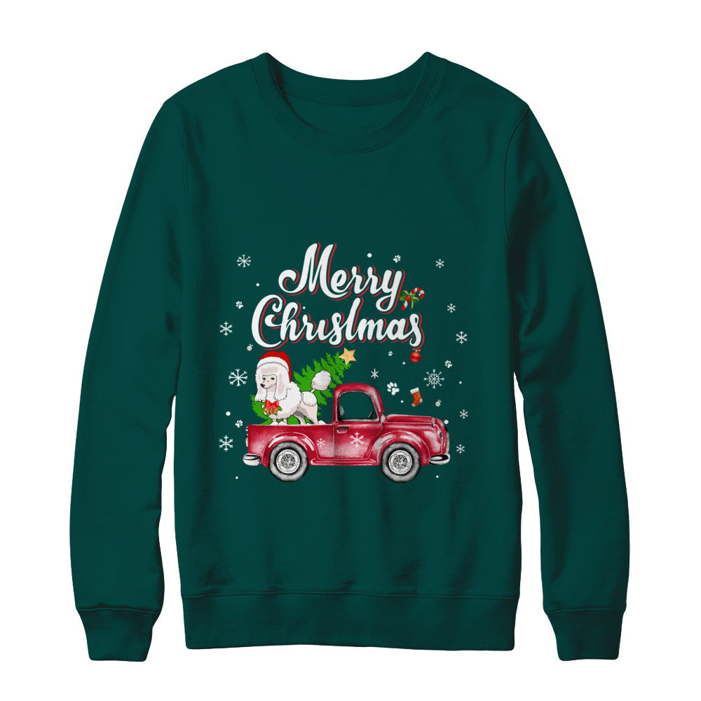Poodle Rides Red Truck Christmas Pajama T-Shirt & Sweatshirt | Teecentury.com