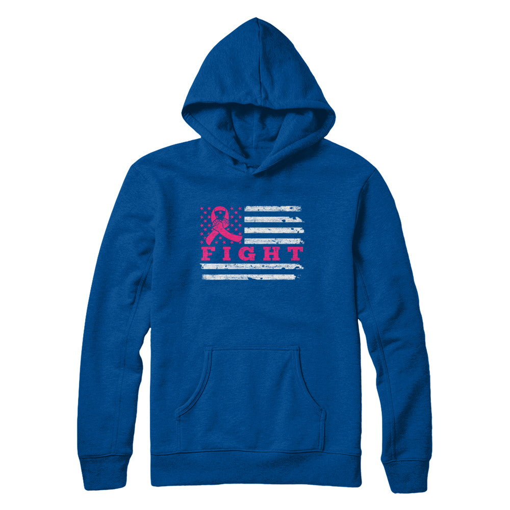 Fight Pink Ribbon US Flag Breast Cancer Awareness T-Shirt & Hoodie | Teecentury.com