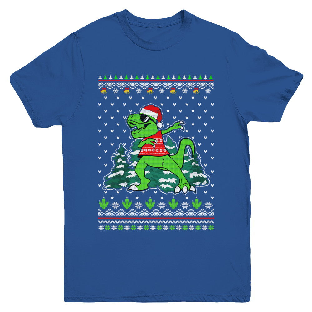 Funny Dab Dabbing Dinosaur Ugly Christmas Sweater Xmas Youth Youth Shirt | Teecentury.com