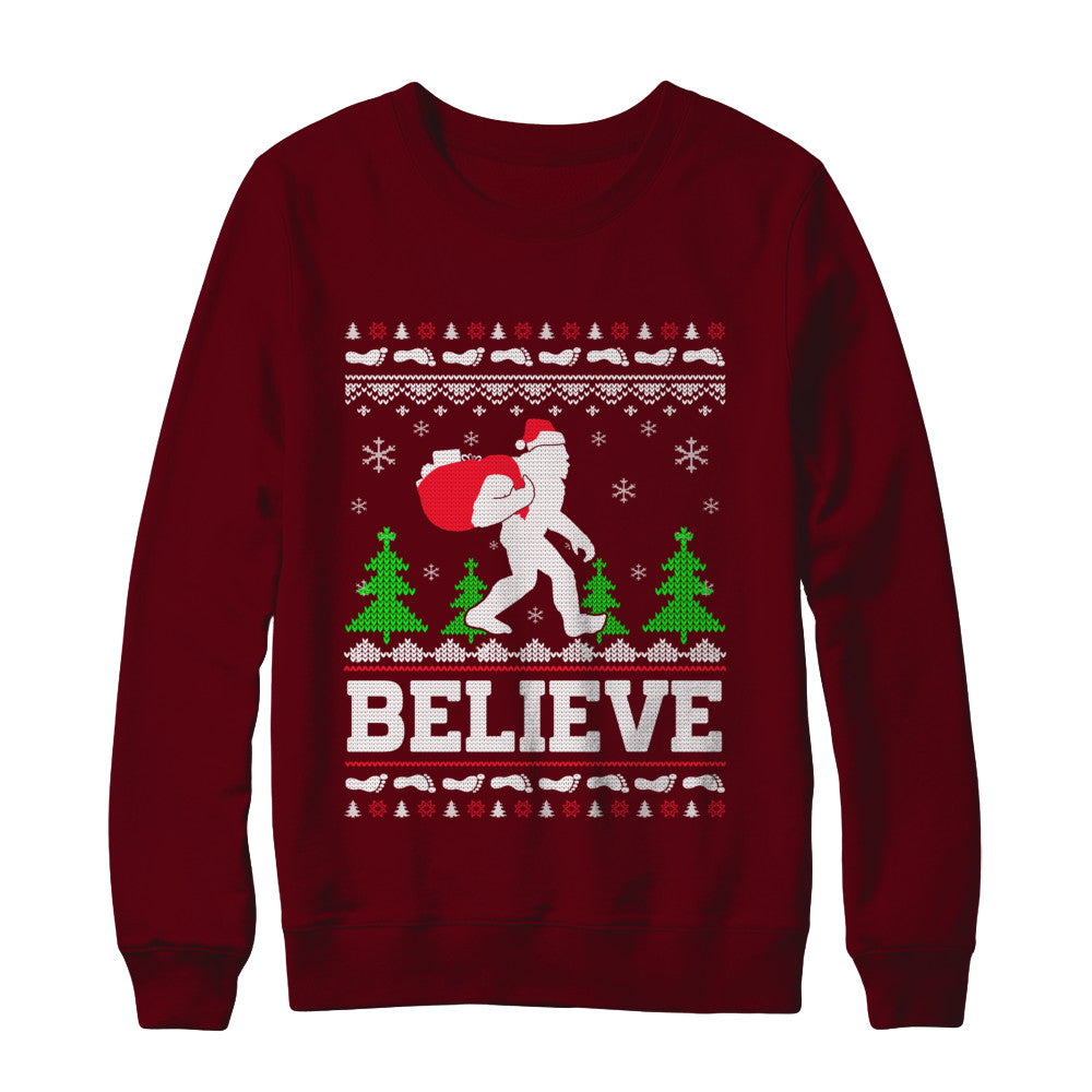 Christmas Believe Bigfoot Ugly Xmas Sweater T-Shirt & Sweatshirt | Teecentury.com