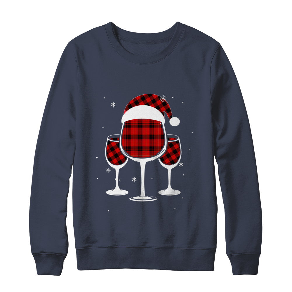 Red Plaid Buffalo Wine Santa Hat Christmas T-Shirt & Sweatshirt | Teecentury.com