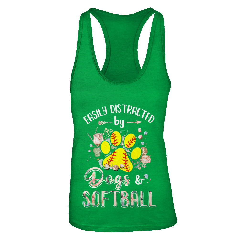 Easily Distracted By Dogs And Softball T-Shirt & Tank Top | Teecentury.com