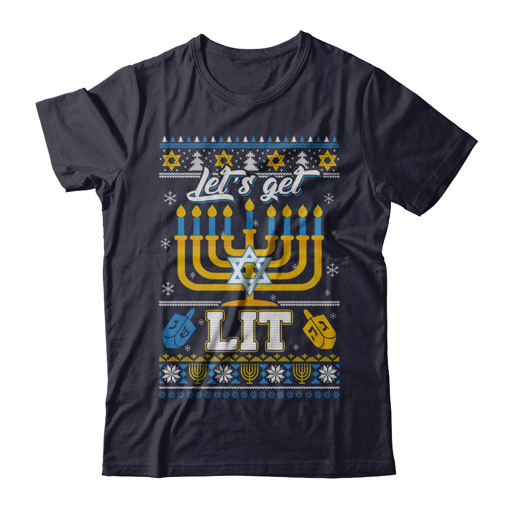 Funny Happy Hanukkah Chanukah Let's Get Lit Ugly Sweater T-Shirt & Sweatshirt | Teecentury.com