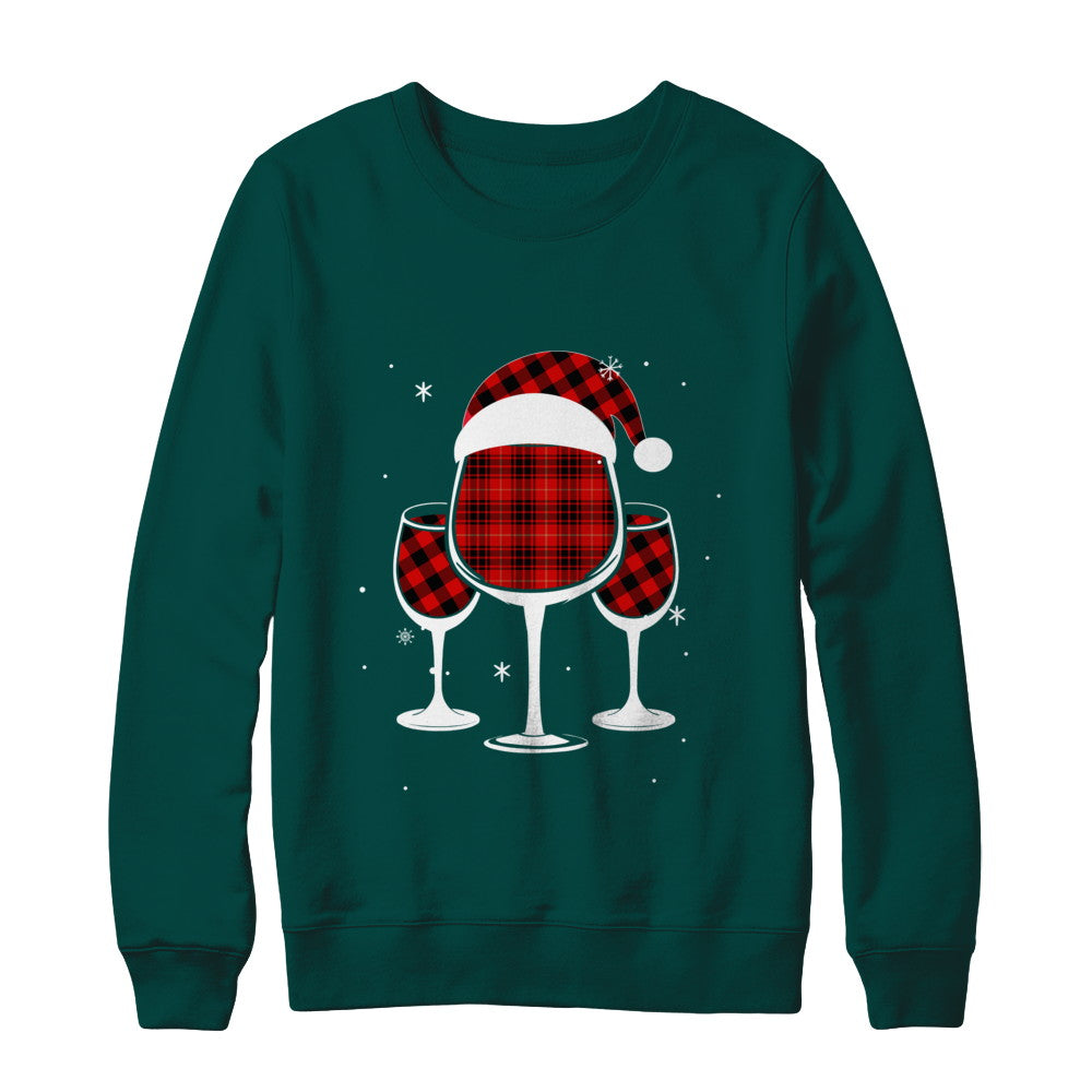 Red Plaid Buffalo Wine Santa Hat Christmas T-Shirt & Sweatshirt | Teecentury.com